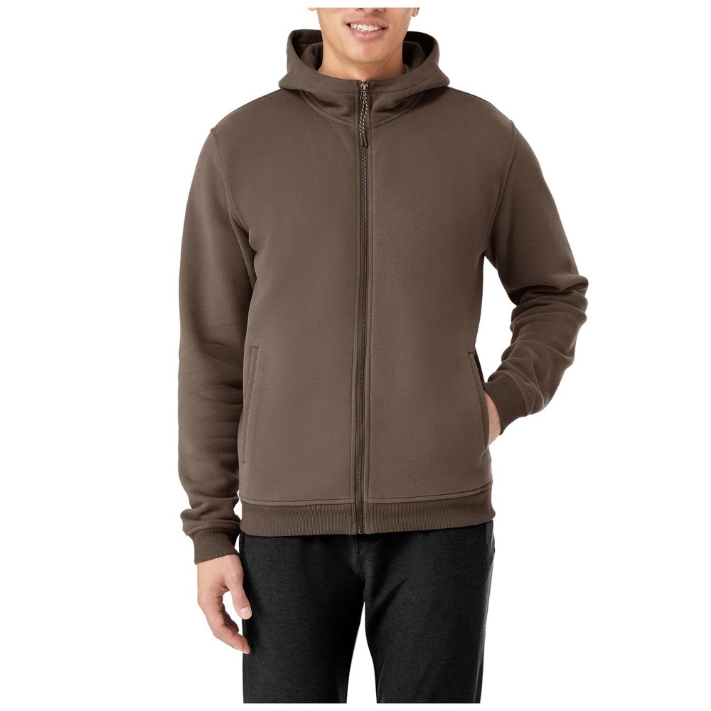 NWT Kirkland Signature Mens XXL Full Zip Hoodie Brown Organic Cotton Fleece Warm